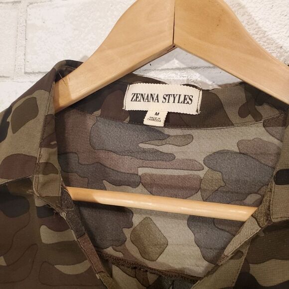 Zenana Styles full-button camo blouse - Picture 8 of 12